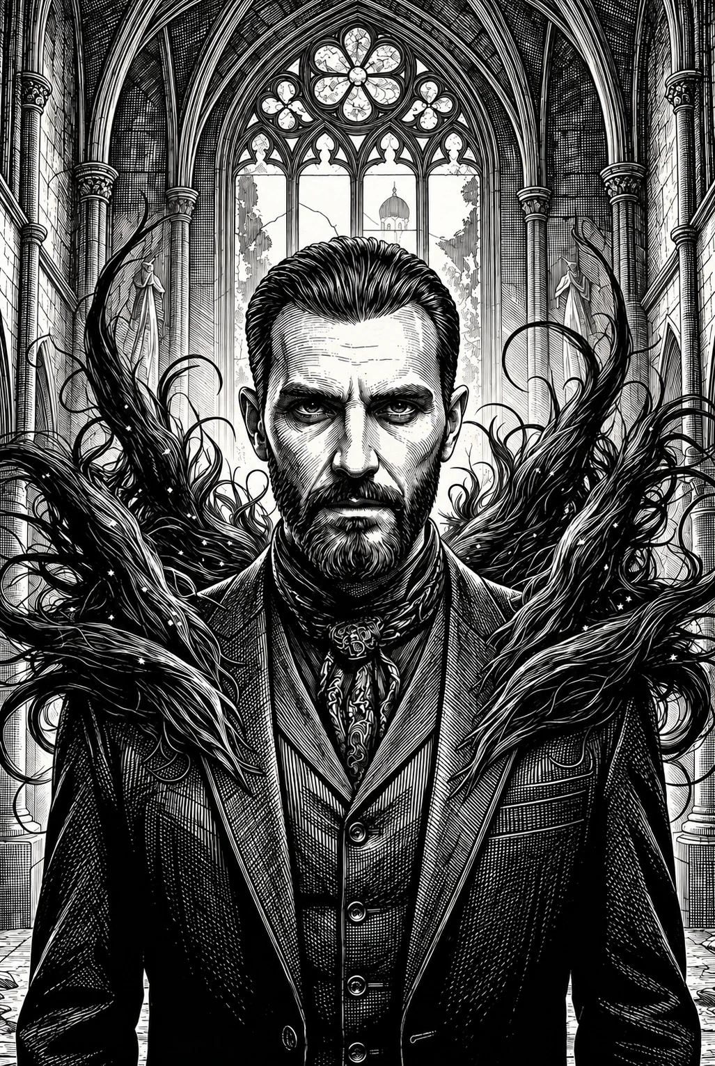 Representação artística da Casa Umbral, em gravura de hachura